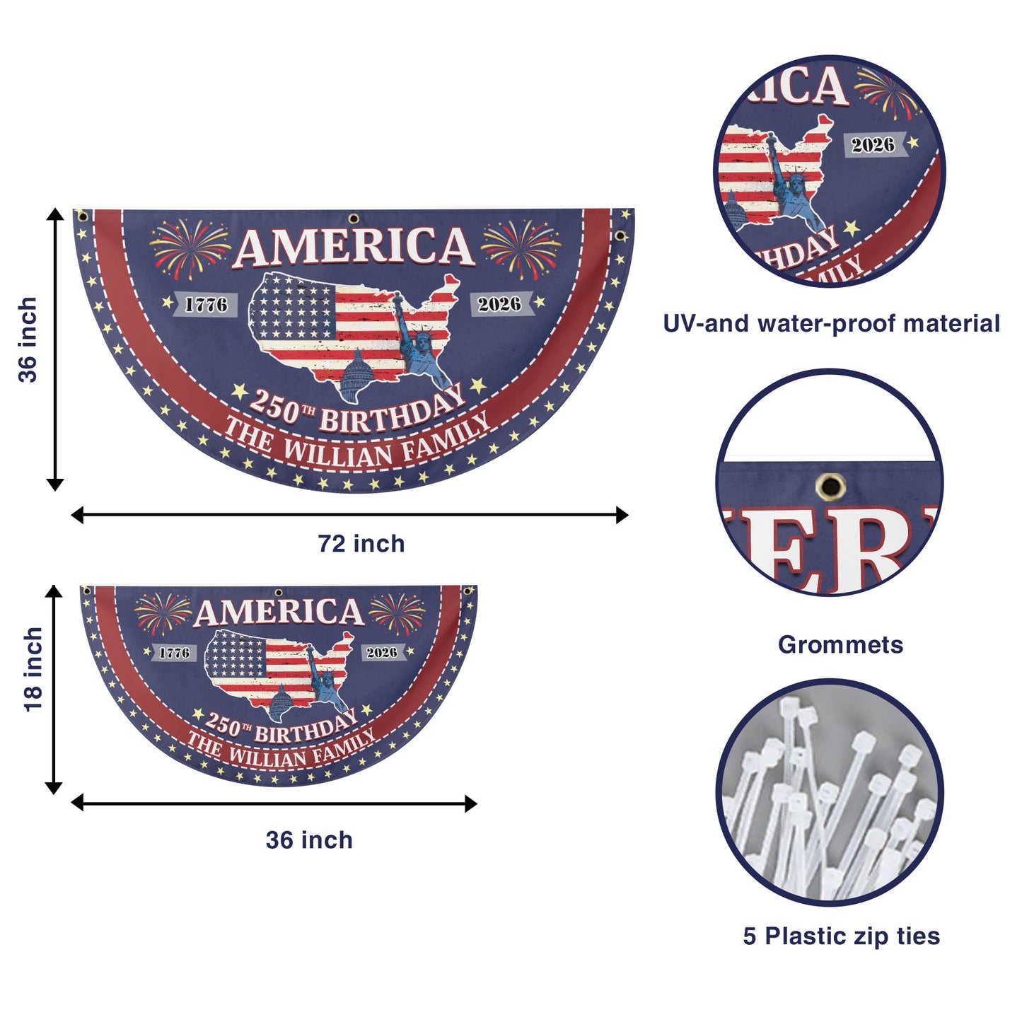 America 250th Anniversary Flag, Personalized Family Name Patriotic