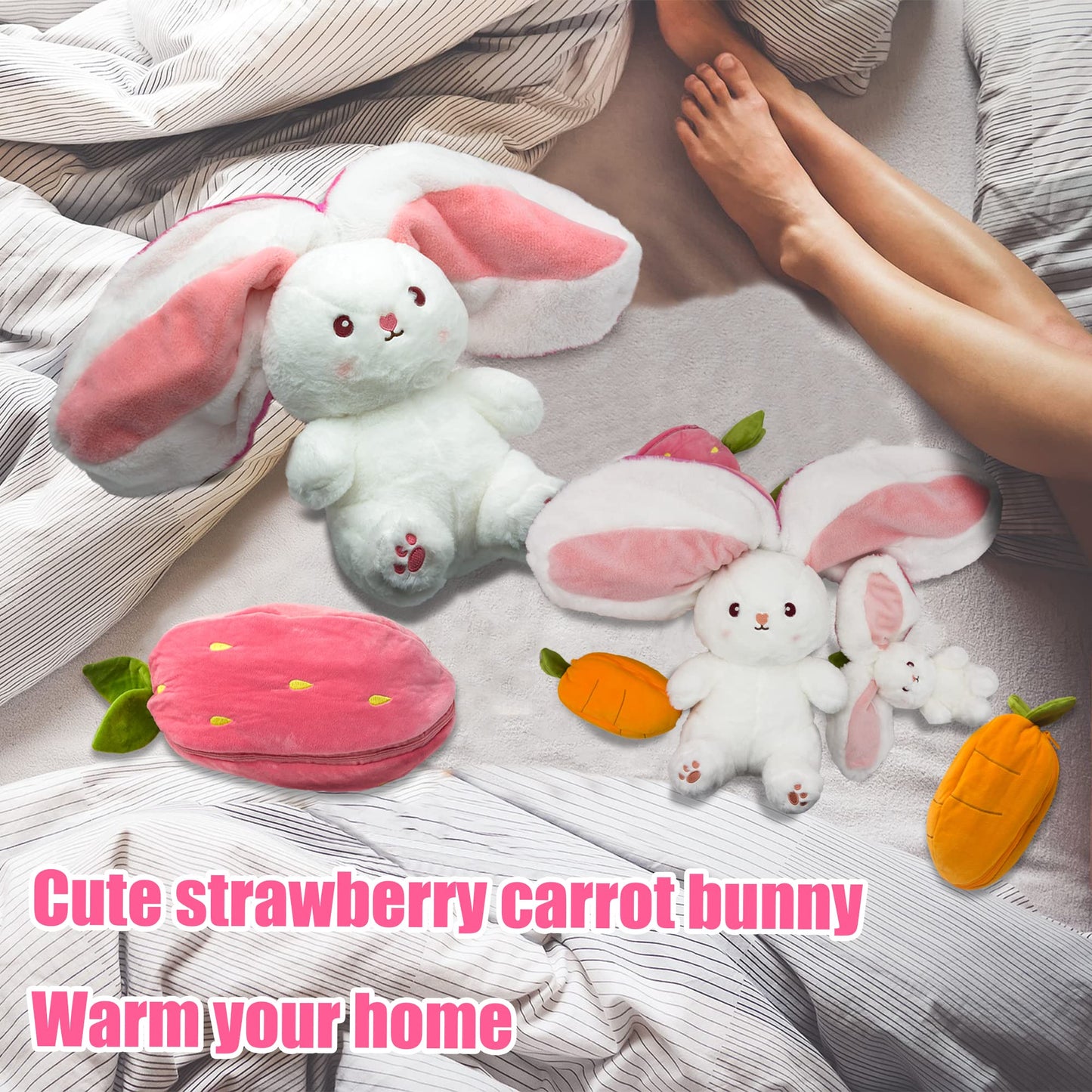 🐰Easter Early Sale 50% OFF🍓Strawberry Bunny Transformed into Little Rabbit🎀 Fruit Doll Plush Toy🐰