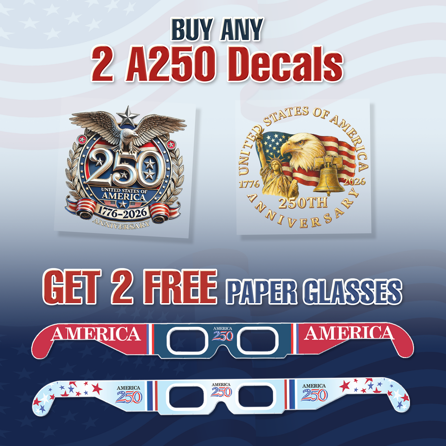 250th Anniversary Decal, United States Of America Semiquincentennial Freedom Car Sticker