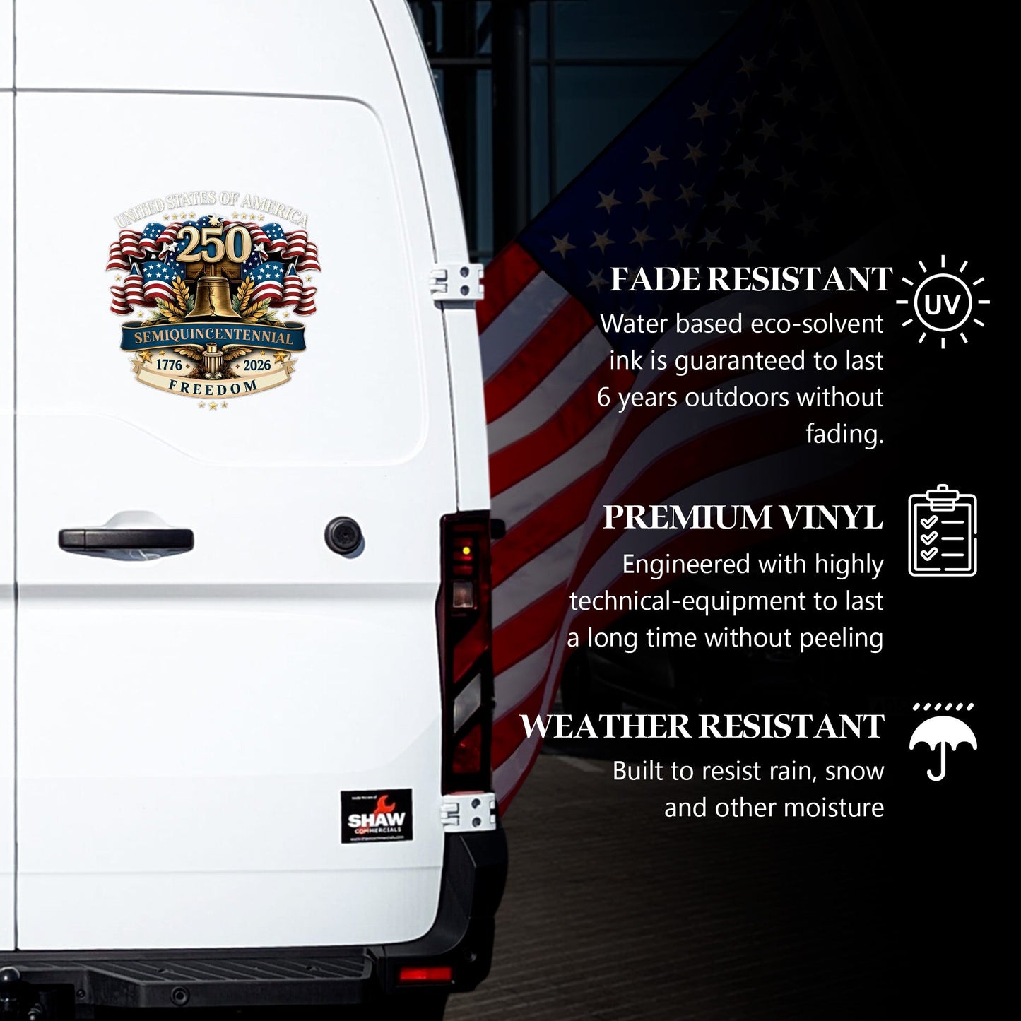 250th Anniversary Decal, United States Of America Semiquincentennial Freedom Car Sticker