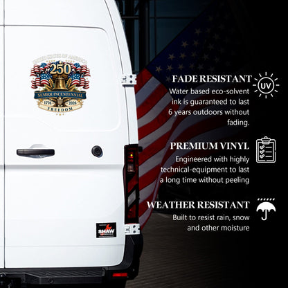 250th Anniversary Decal, United States Of America Semiquincentennial Freedom Car Sticker