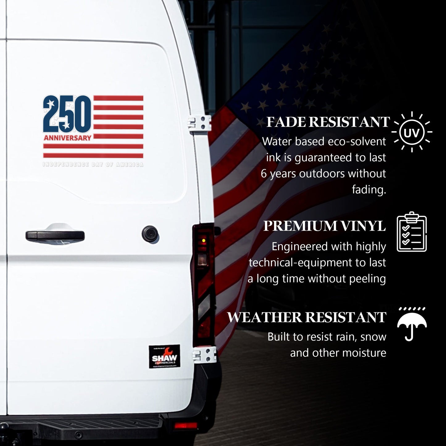 250th Anniversary Independence Day Decal American Flag Patriotic USA Car Sticker