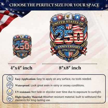 USA 250th Anniversary Eagle Decal – American Flag 1776-2026 Patriot Sticker for Car