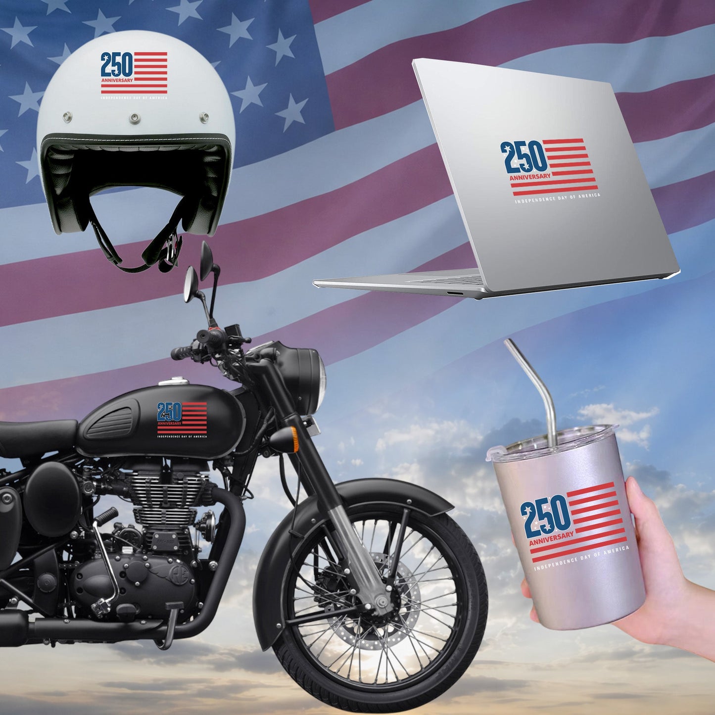 250th Anniversary Independence Day Decal American Flag Patriotic USA Car Sticker