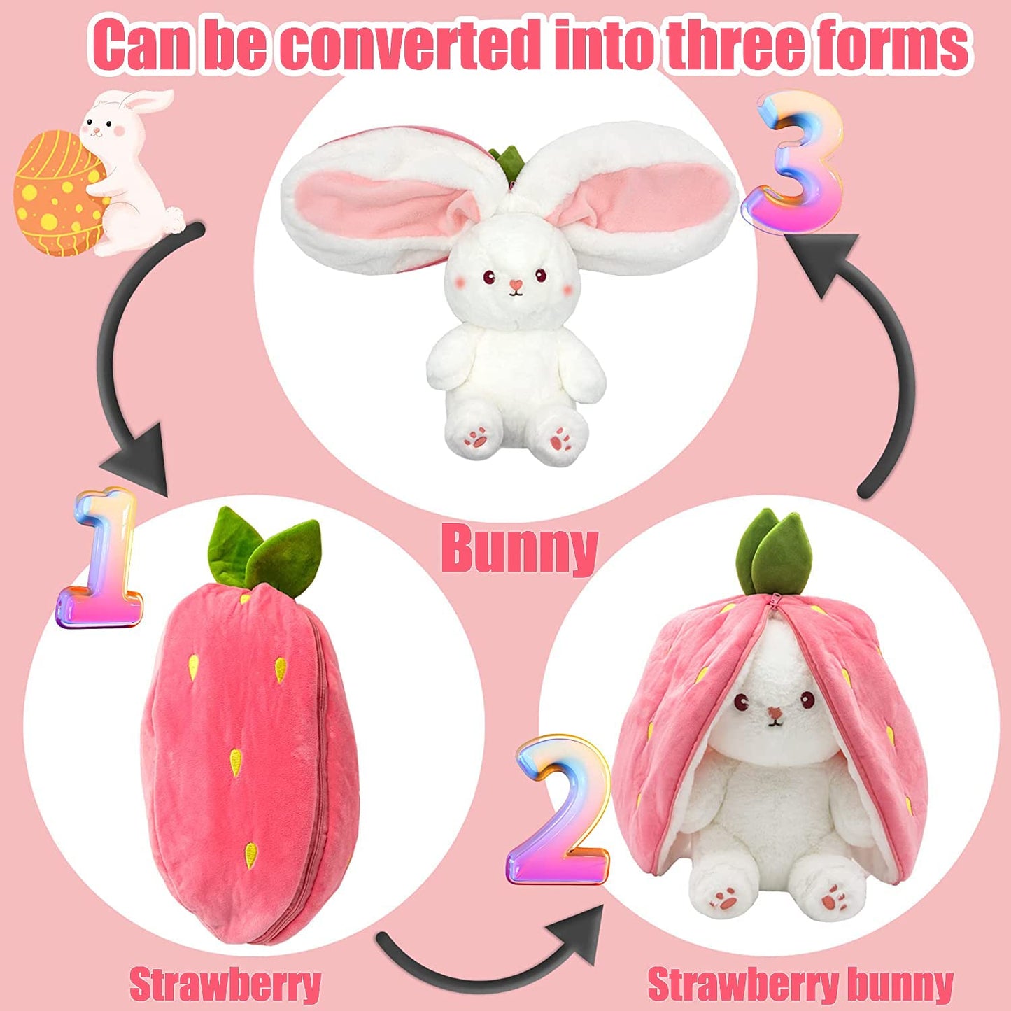 🐰Easter Early Sale 50% OFF🍓Strawberry Bunny Transformed into Little Rabbit🎀 Fruit Doll Plush Toy🐰