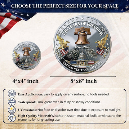 USA 250 Years of Freedom Decal – Capitol Building, Eagle, and Liberty Bell 1776-2026