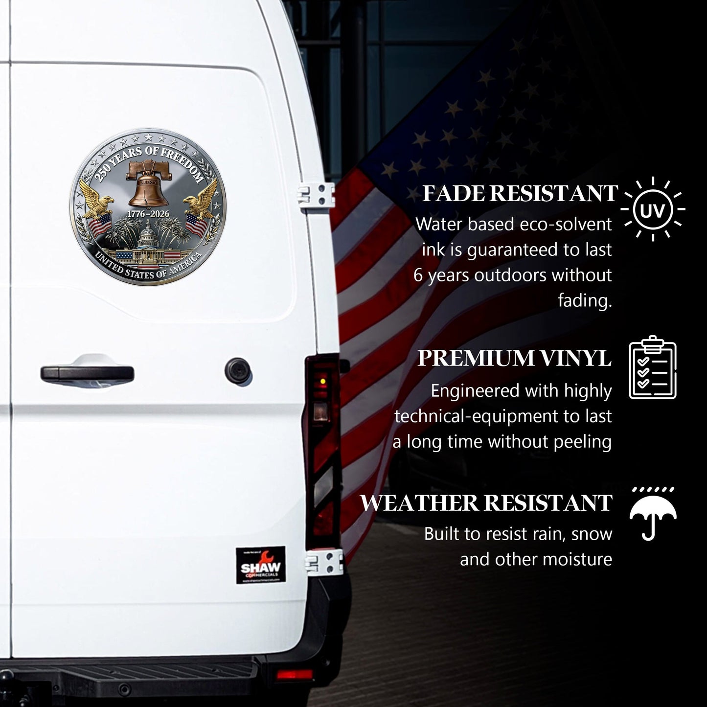 USA 250 Years of Freedom Decal – Capitol Building, Eagle, and Liberty Bell 1776-2026
