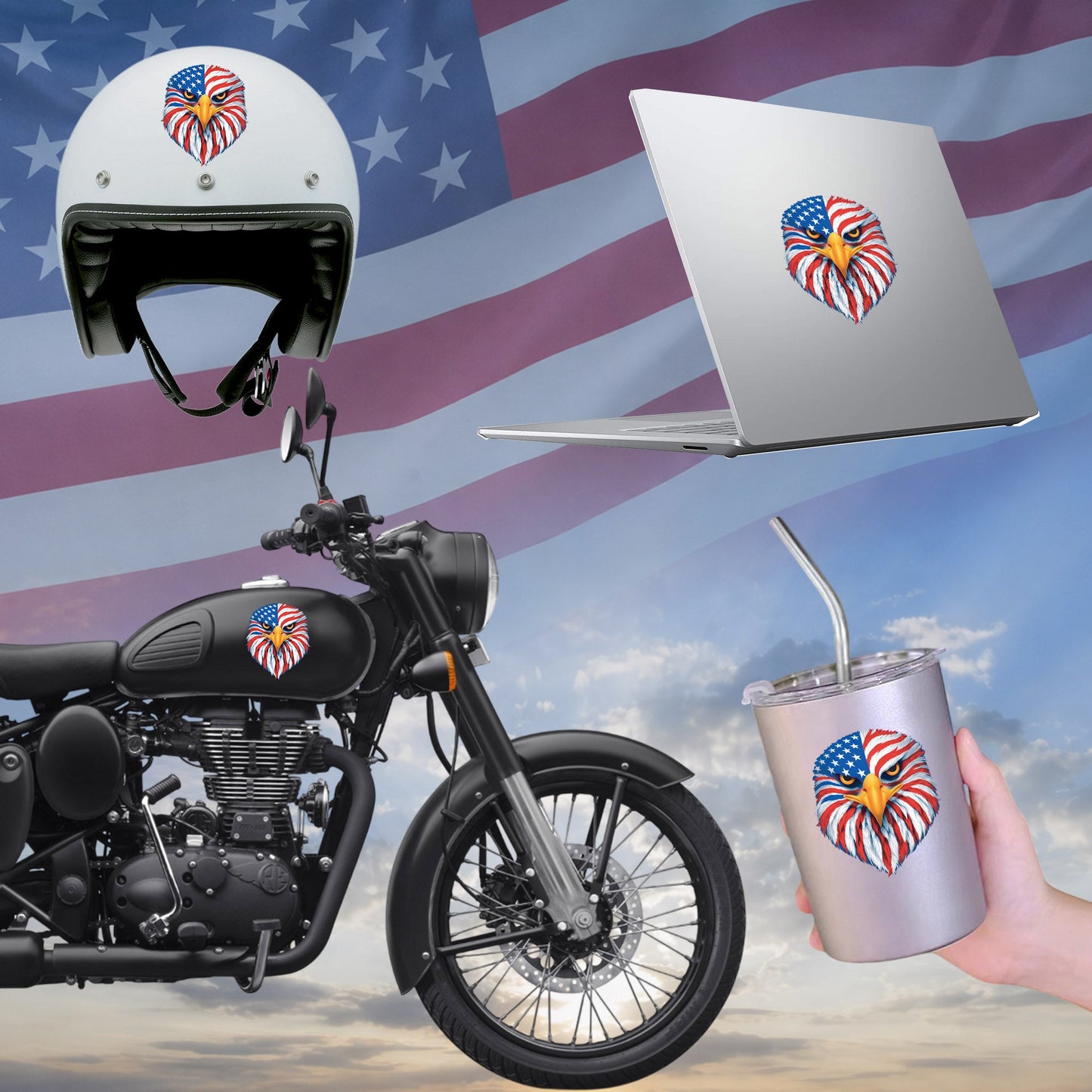 250th Anniversary USA Decal – American Eagle with Flag Design for Car, Window