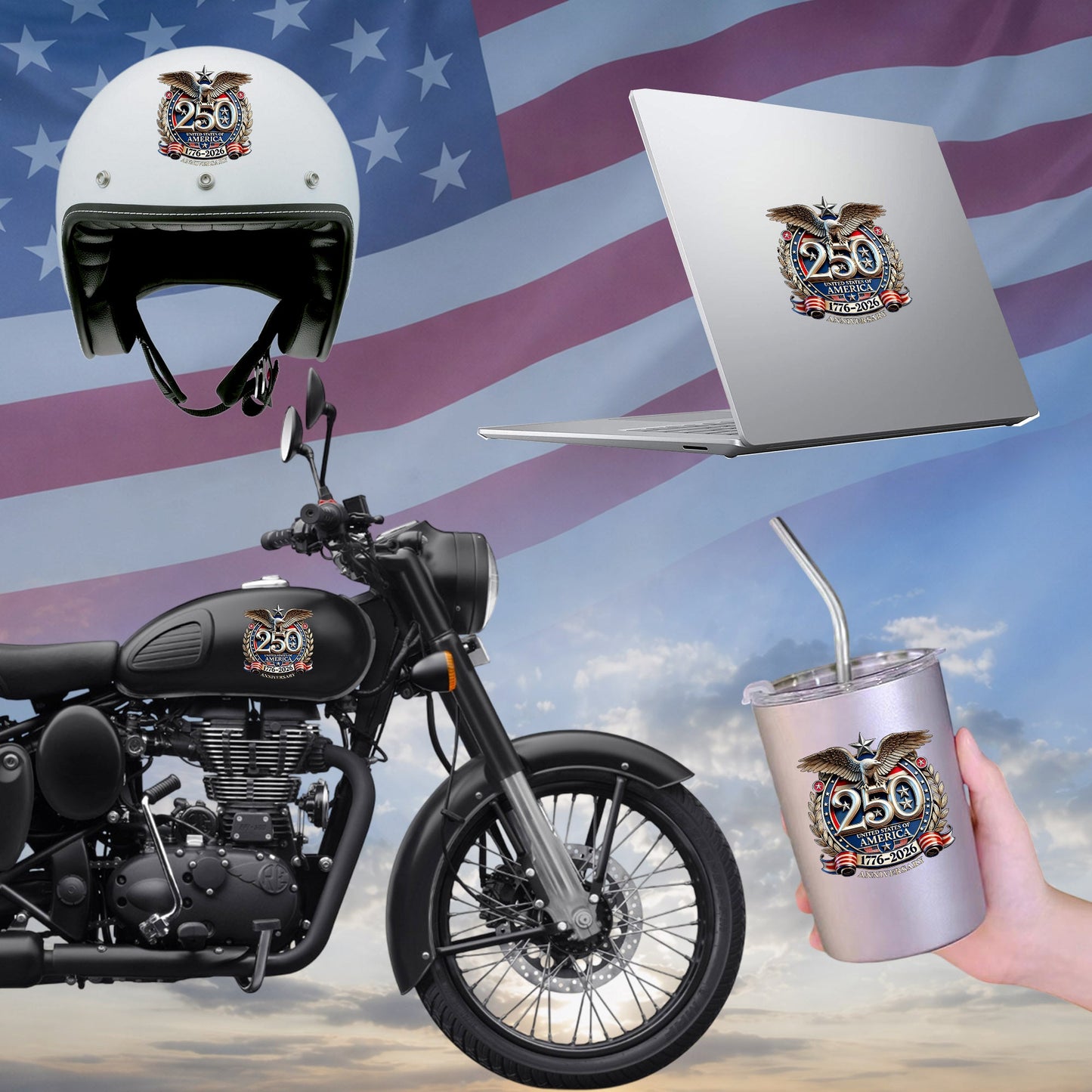 250th Anniversary Decal, United States Of America Eagle Patriotic Car Sticker