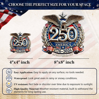 250th Anniversary Decal, United States Of America Eagle Patriotic Car Sticker
