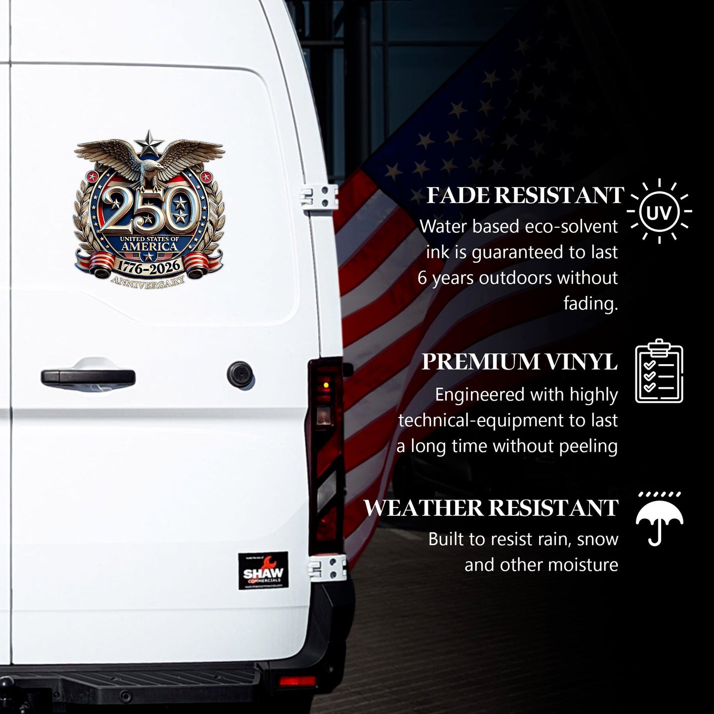 250th Anniversary Decal, United States Of America Eagle Patriotic Car Sticker